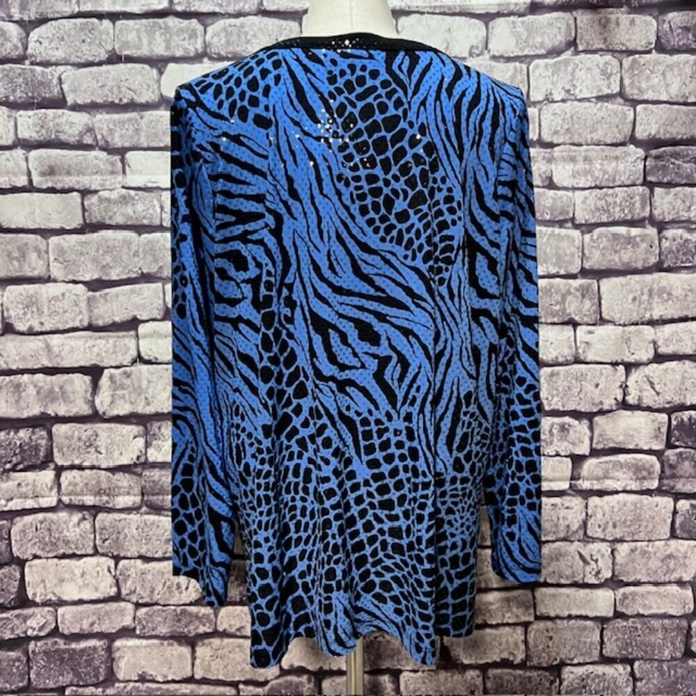 Susan Graver Blue & Black Long Sleeve Blouse Size XL - Picture 5 of 8